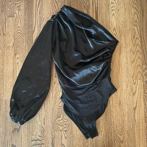 One shoulder silk bodysuit